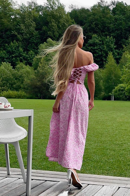 Chic Strapless Cowl Back Floral Dress