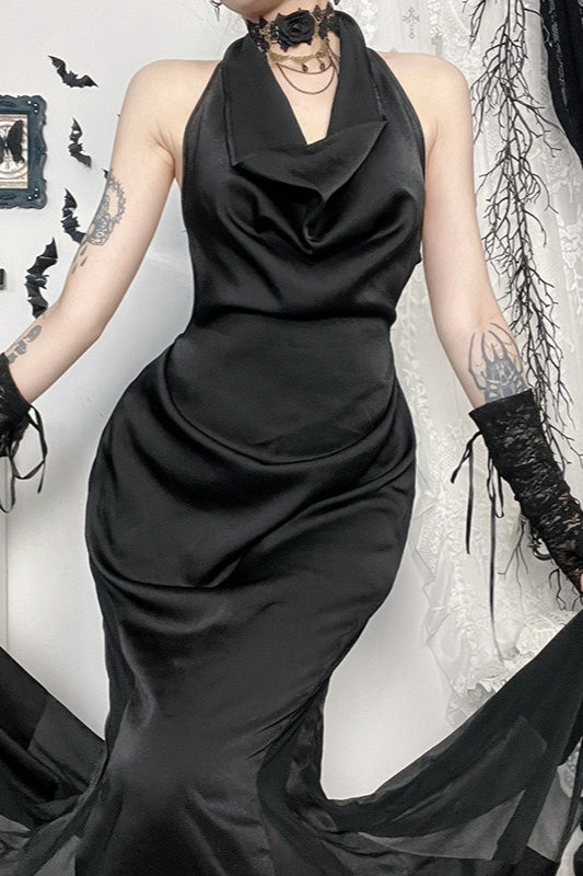 Gothic Halter Cross Backless Maxi Dress
