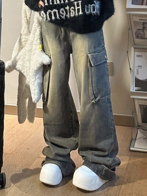 Big Pocket Turned Waist Cargo Jeans
