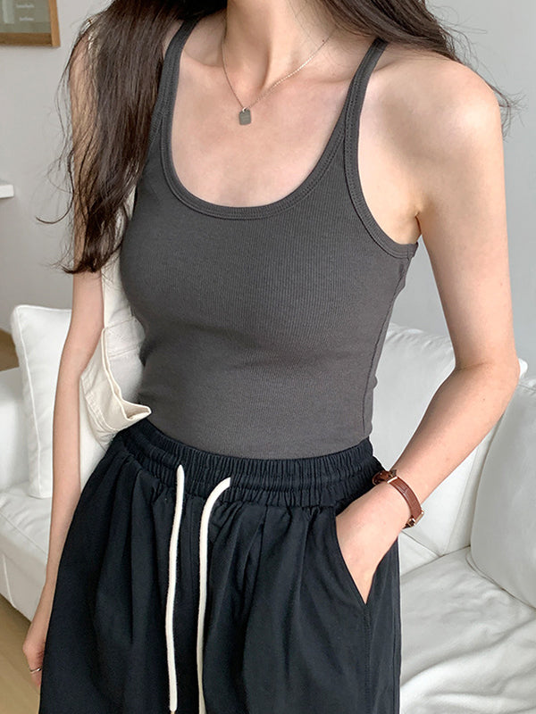 Plain High Elastic Slim Fit Cami Top