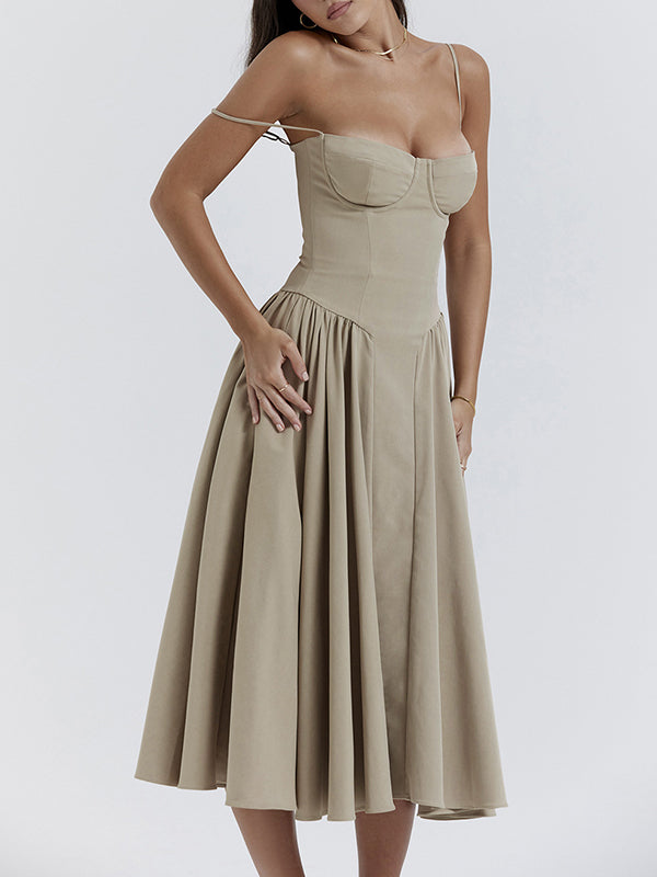 Vintage Solid Cami Midi Dress