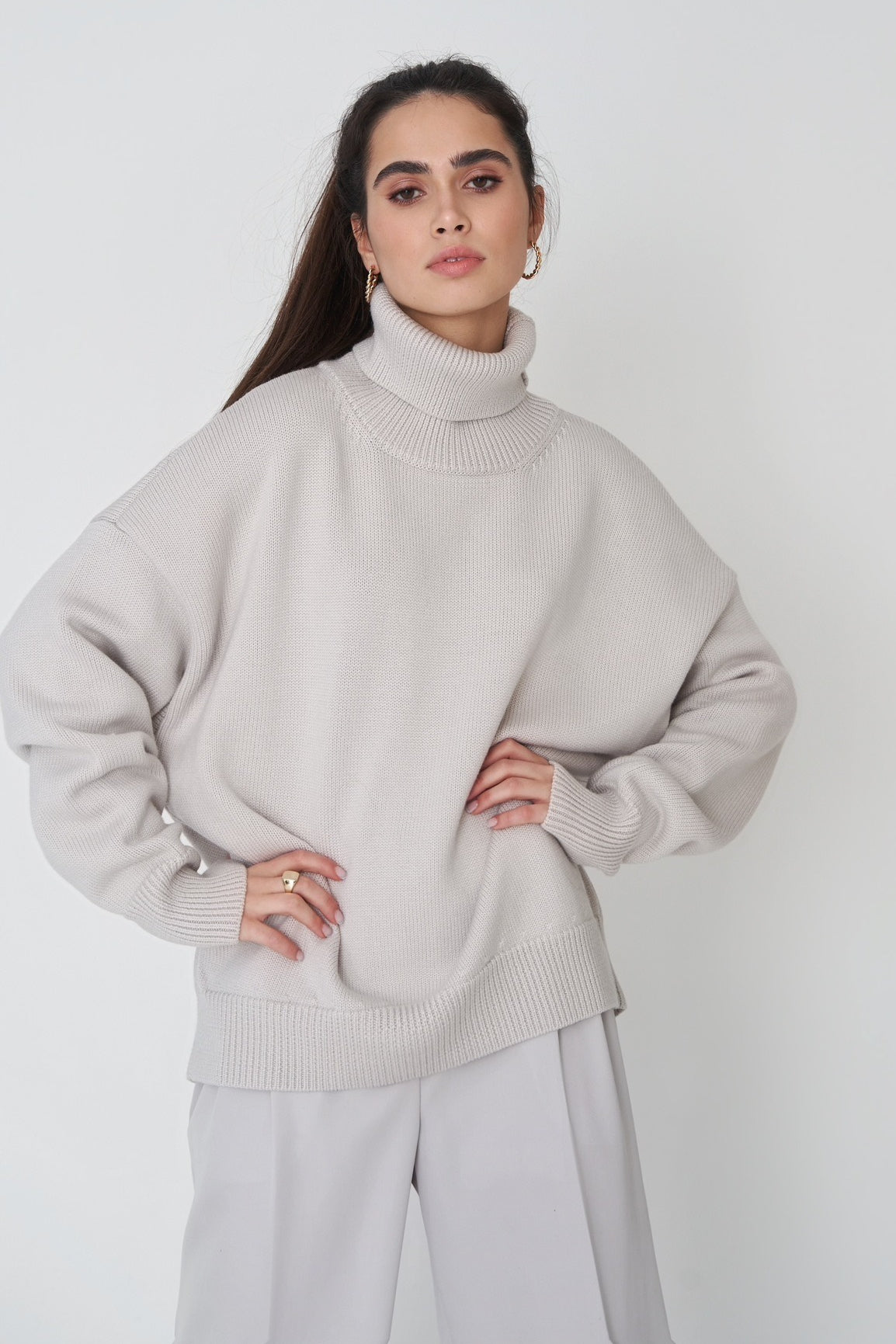 Basic Solid Knit Turtleneck Sweater