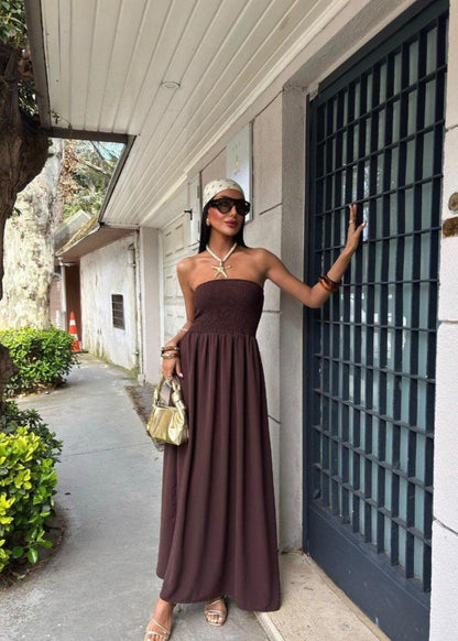 Lemon Daylight – Strapless Smocked Maxi Dress