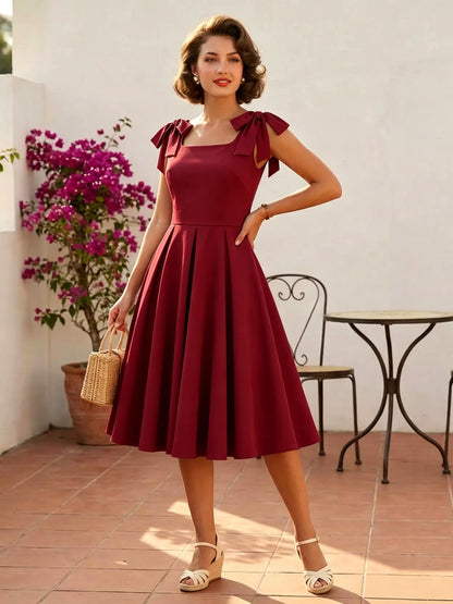 Vintage 1950s Swing Cocktail Dress Women Sleeveless Retro Dress