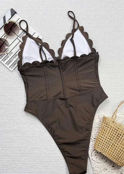 Scarlet Gingham Ruffle One-Piece Swimsuit with Cut-Out Detail