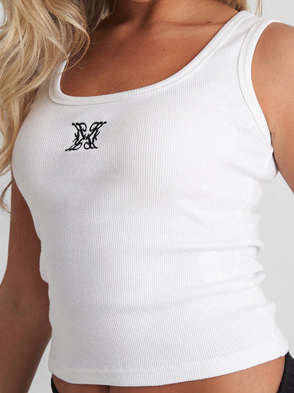 Embroidery ribbed tank tops