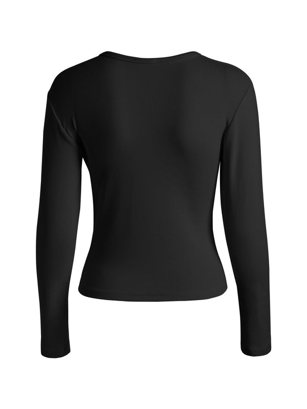 Cutout Irregular Neckline Long Sleeve Tee