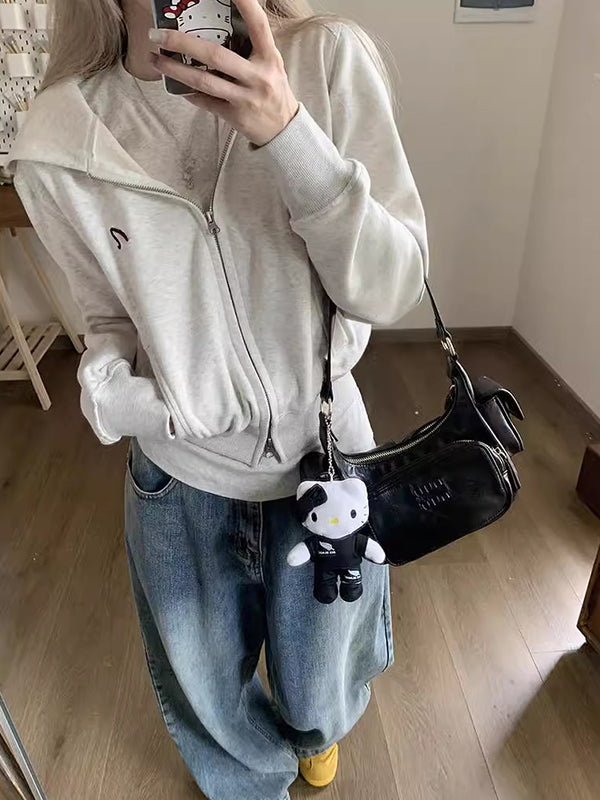 American Short Hooded Long Sleeves Jacket