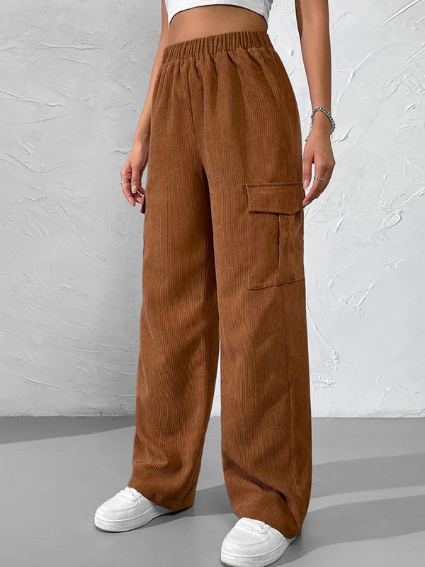 Corduroy Elastic Waist Cargo Wide Leg Pants