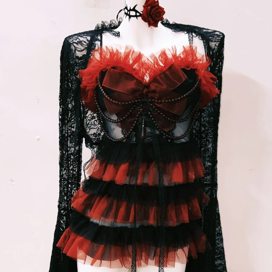 Long sleeve lace ruffle beaded cami mini dress  | Festival Outfits Women