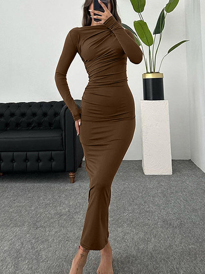 Slim Fit Solid Color Temperament Long Hip-Wrapped Dress