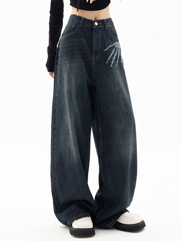 Washed Skull Print Boyfriend Jeans