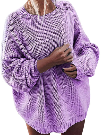 Conjunto de suéter de punto extragrande con mangas murciélago y minifalda con volantes