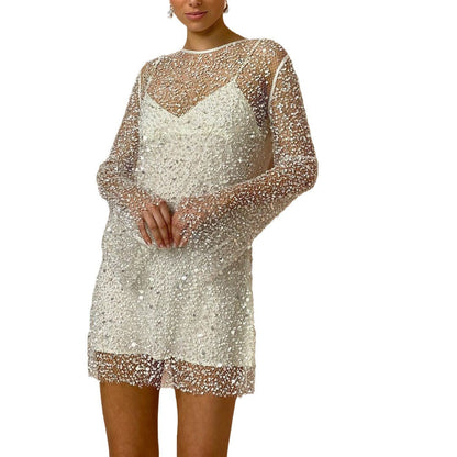 Foam Beads Mesh Two-piece Sling Dress
