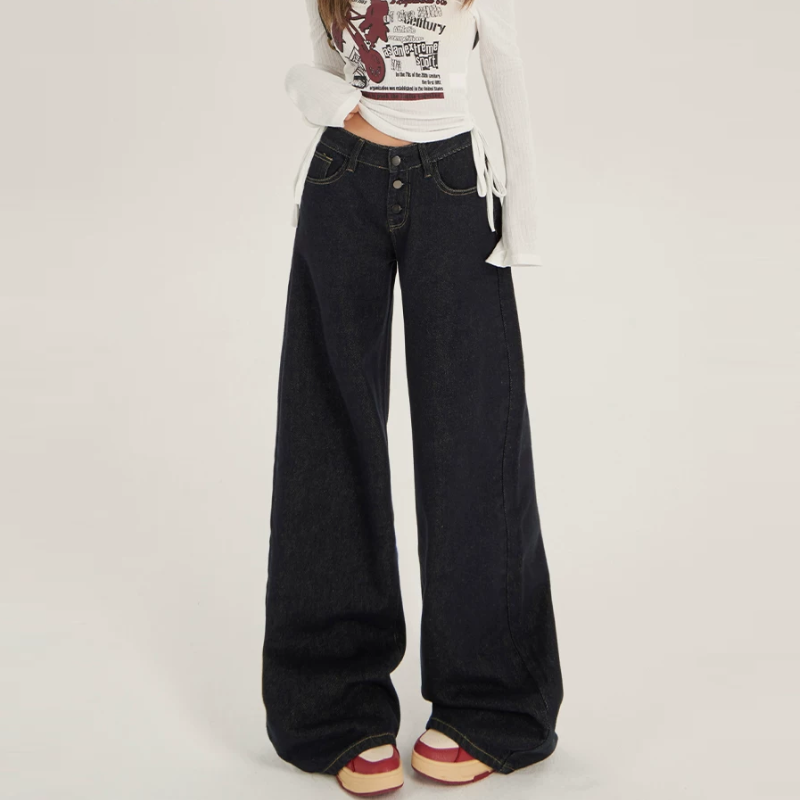 Medium wash button pocket low rise straight leg | Baggy Low Rise Jeans  | Festival Outfits Women