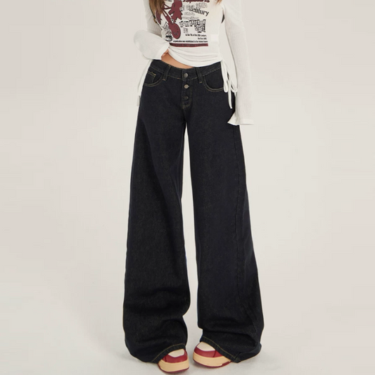 Medium wash button pocket low rise straight leg | Baggy Low Rise Jeans  | Festival Outfits Women
