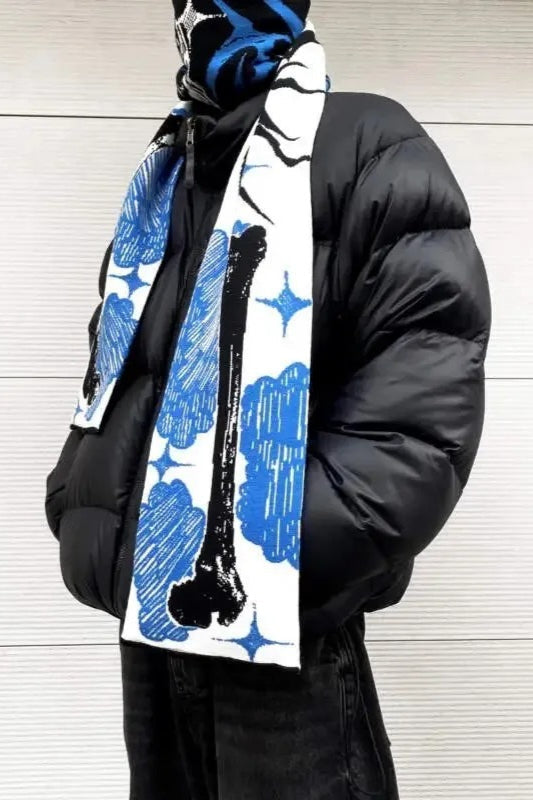 Punk Anime Skeleton Striped Knitted Scarf