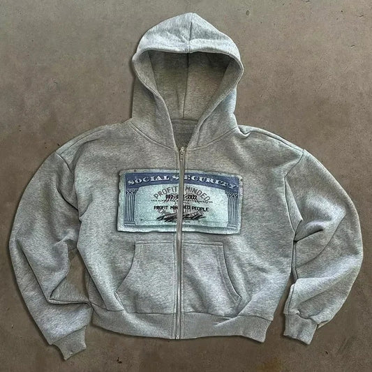 Printed Zip-Up Street Hoodie