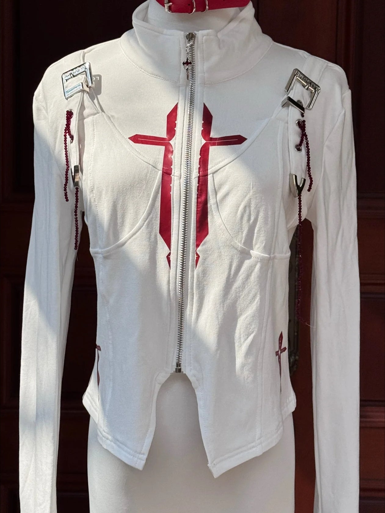 Contrast Futuristic Stand Collar T-shirt
