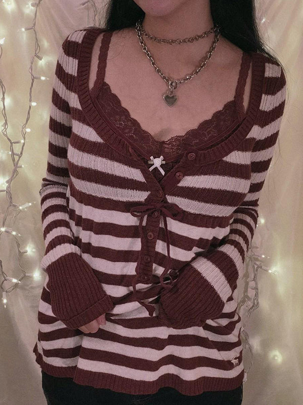 Stripe Print Long Sleeve Knits