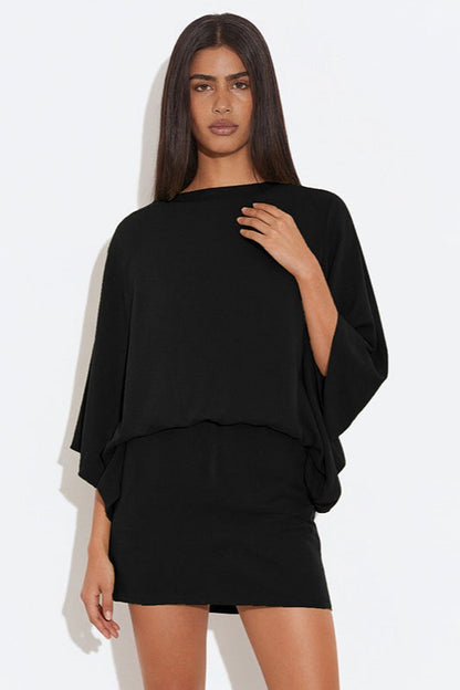 Chic Back Deep V Cowl Neck Loose Mini Dress