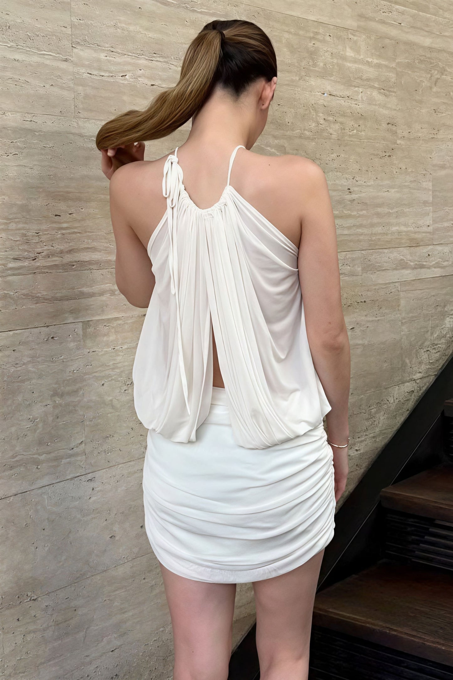 Sexy Halter Mesh Ruched Mini Dress