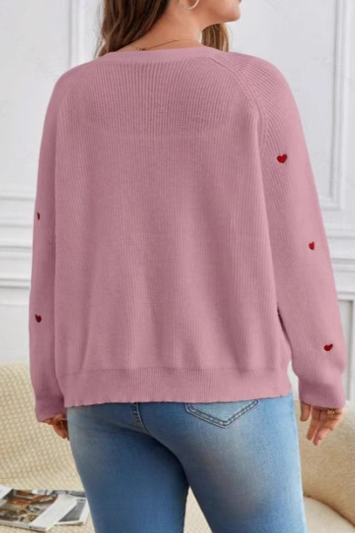 Heart Embroidery V Neck Cardigan
