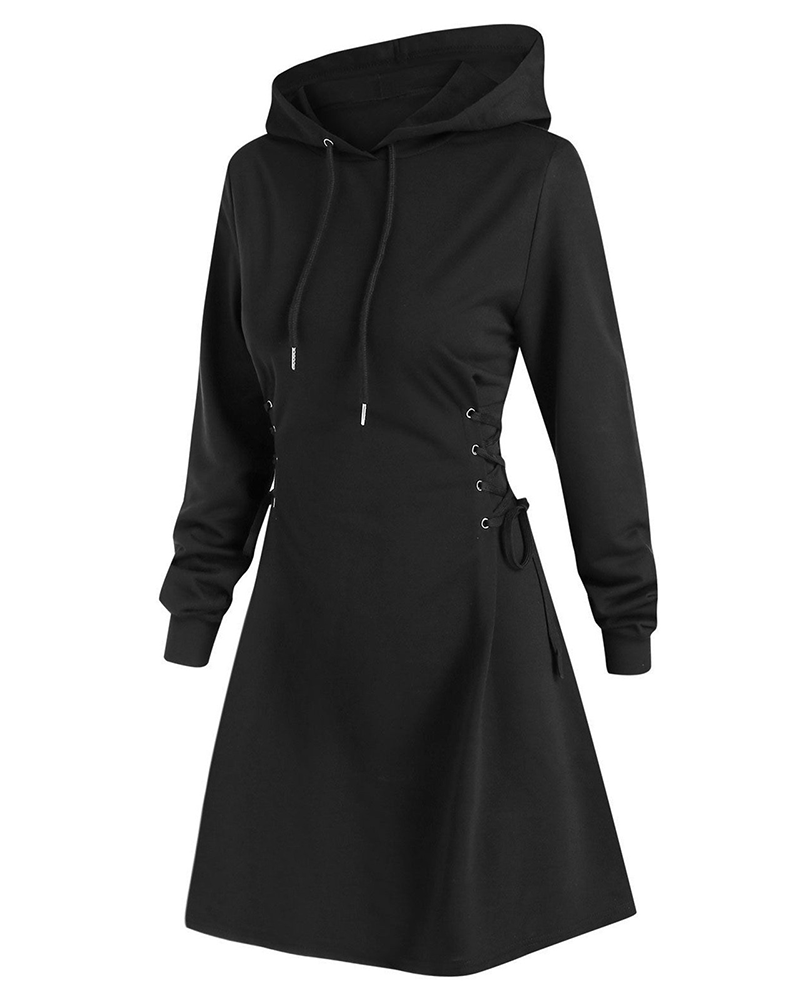 Skinny Waistband Long Hooded Sweatshirt