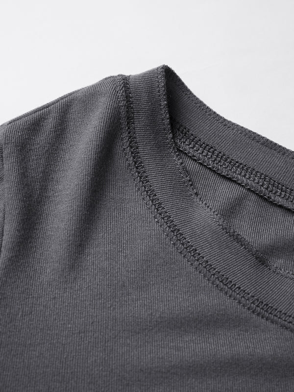 Number Letter Print Breasted Slim Long Sleeve Tee