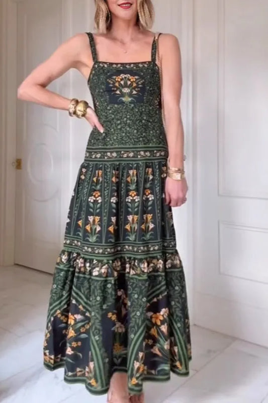 Ethnic Vintage Print A-Line Boho Dres