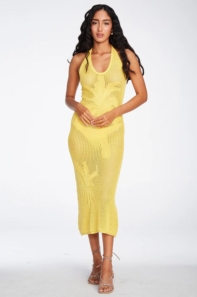 Textured Hollow Low Neck Bodycon Boho Dress