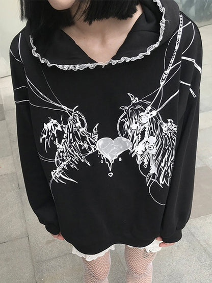 Anime Print Rabbit Ear Styling Oversized Hoodie