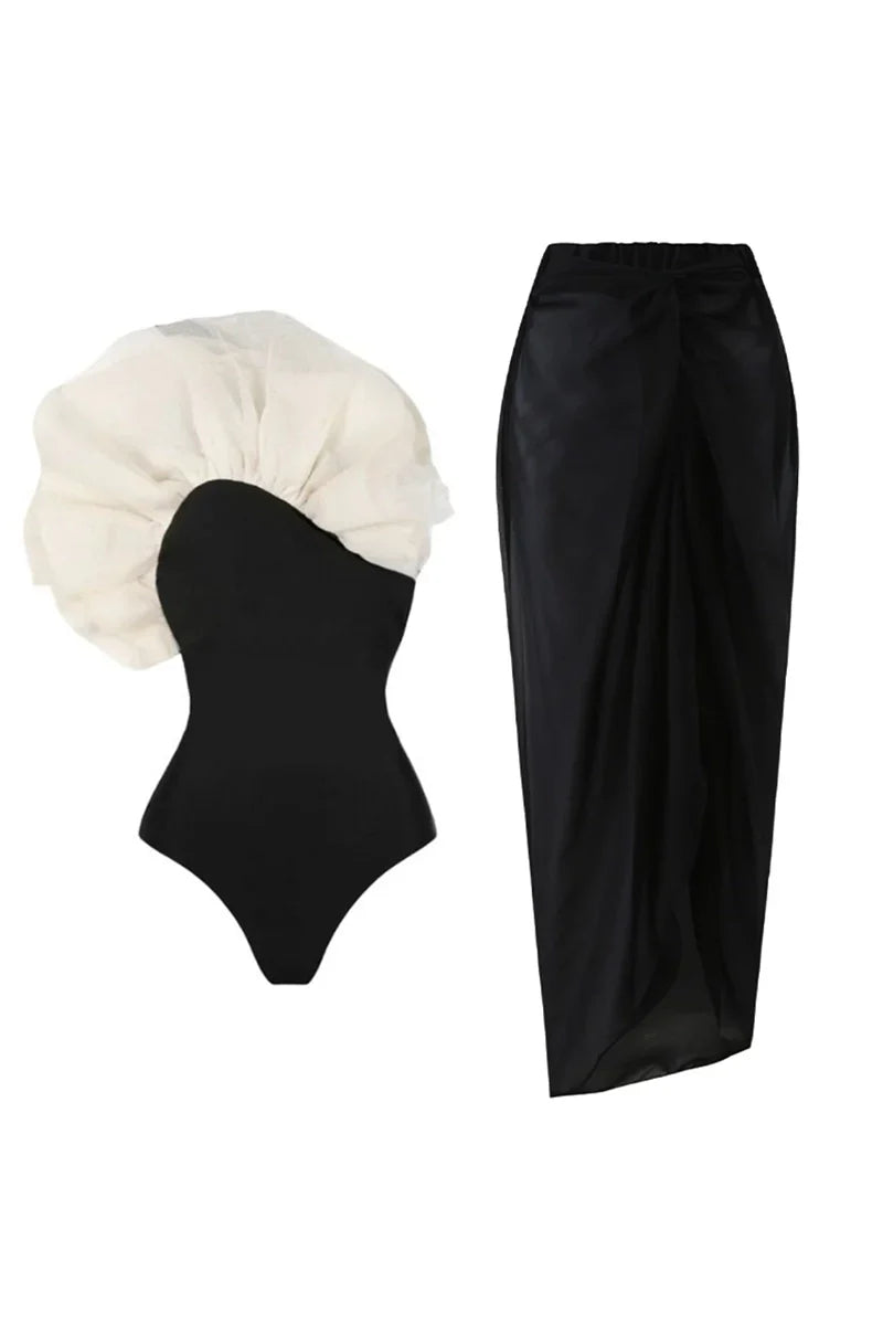 3D Floral Solid Color Swimsuit