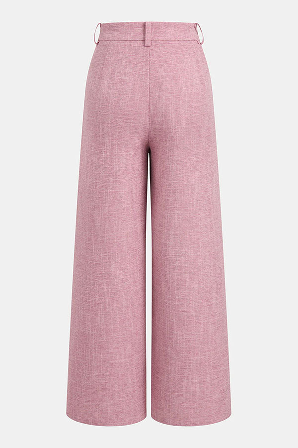City Outfit Linen Blend Metal Button Halter Vest and Pocket Wide Leg Pants Set