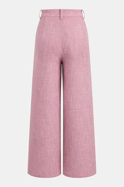 City Outfit Linen Blend Metal Button Halter Vest and Pocket Wide Leg Pants Set