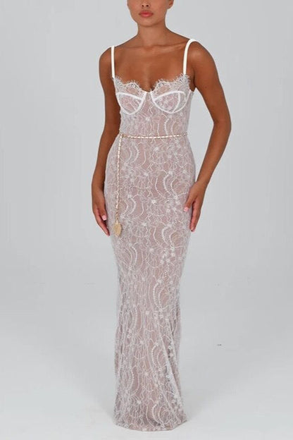 Lace Cami Ruched Maxi Party Dress