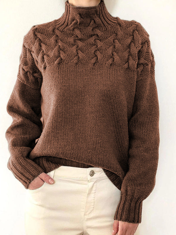 Solid Cable Knit Splice Turtleneck Sweater