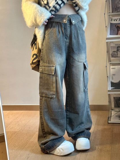 Big Pocket Turned Waist Cargo Jeans