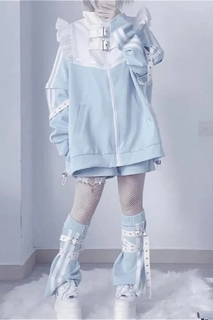 Stitch Patchwork Ruffled Sweatshirt
