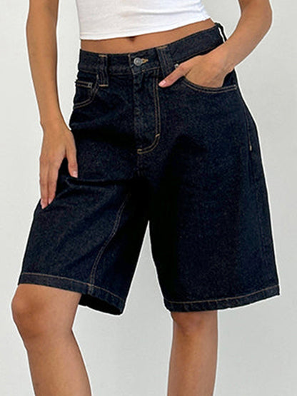 Non-Elastic Slimming Denim Shorts