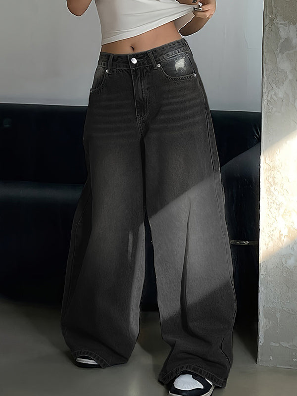 Washed Blue Wide Leg Mop Boyfriend Jeans