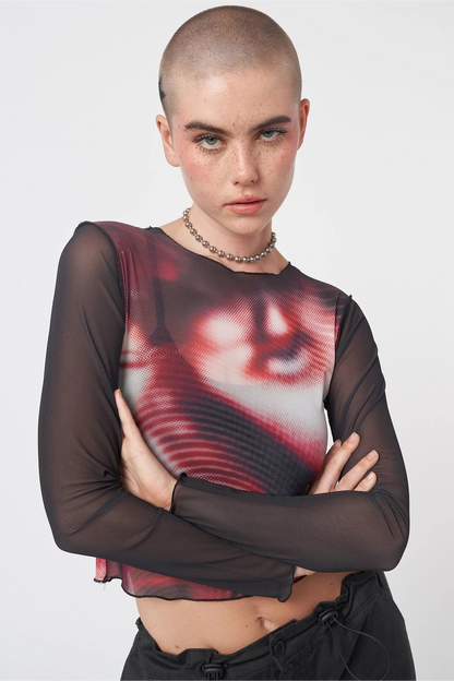 Y2K Crew Neck Slim Color Block Long Sleeve Crop Top
