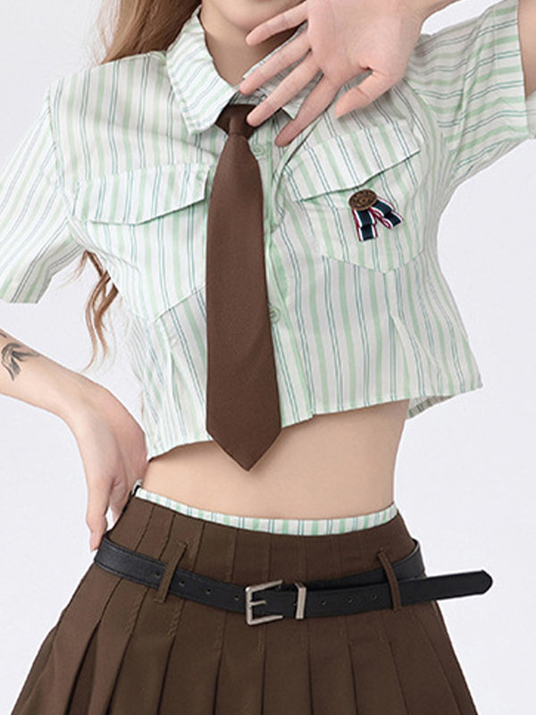 Stripe Slim Short Sleeves Shirts