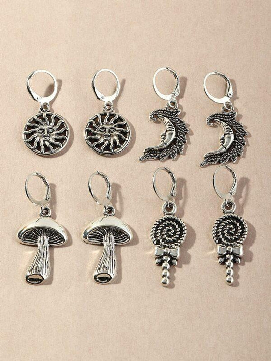4pairs Sun Charm Drop Earrings for Women