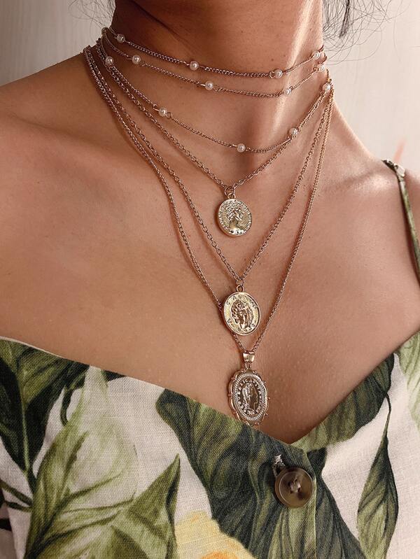 4pcs Coin Charm Necklace for Women