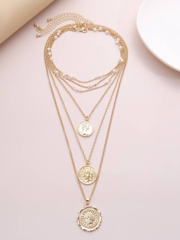 4pcs Coin Charm Necklace for Women
