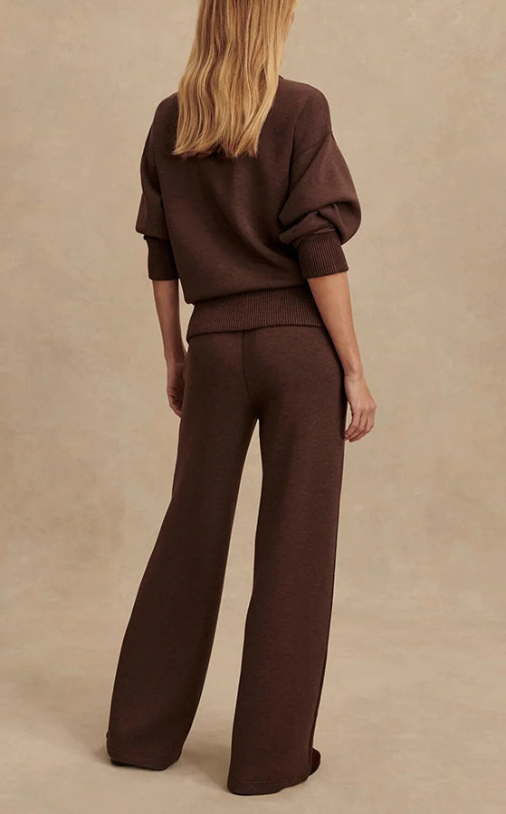Meet The Autumn Ribbed Zipper Neck Sweatshirt and Elastic Waist Pocketed Loose Pants Set