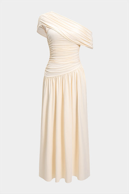 Ruched Asymmetrical Sleeveless Maxi Dress
