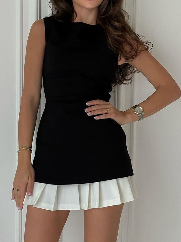 Paneled Ruffled Hem Sleeveless Mini Dress