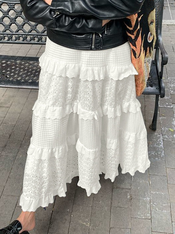 A Line Cutout Waffle Patchwork Midi Skirt